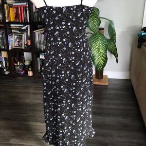 Black floral wrap dress